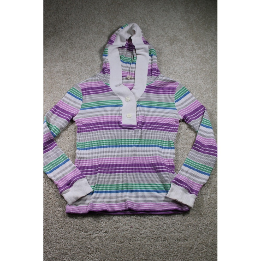 Old Navy Pullover Hoodie Womens Large Multicolor‎ Striped Button Waffle Knit Top